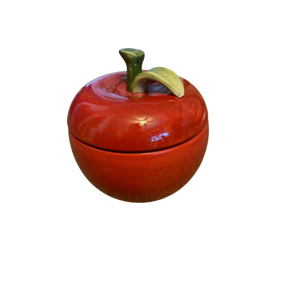 Ceramic Red Apple Jar with Lid Decorative Candle Pot Farmhouse Kitchen Decor